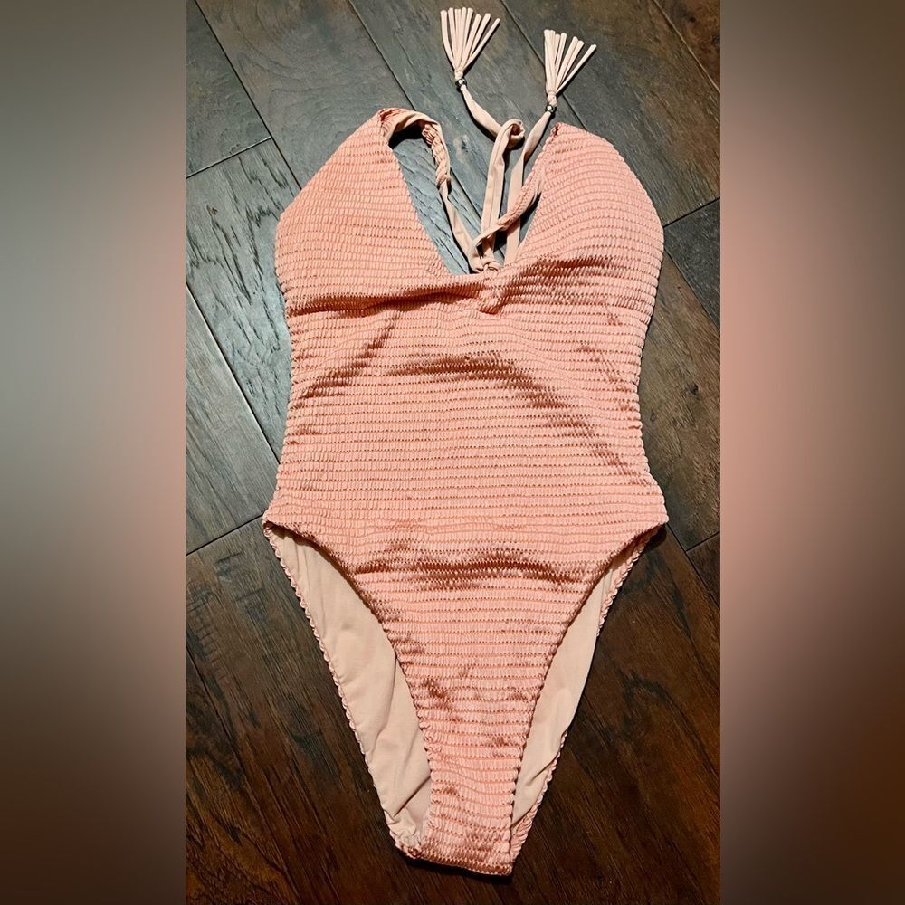 Isabella Rose Maza Halter 1 Piece Swimsuit in Apricot Premium Brand Size Large